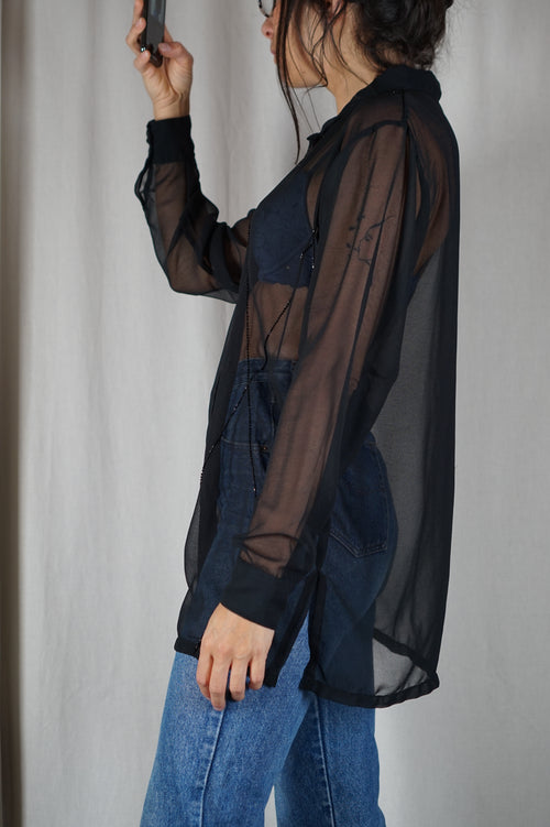 Superbe Chemise Vintage transparente perlée - T. 34 à petit 40