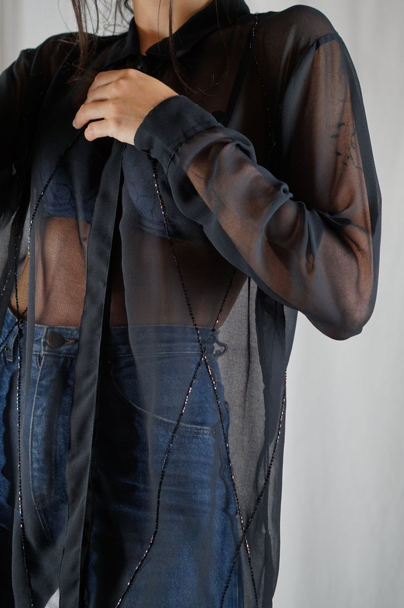 Superbe Chemise Vintage transparente perlée - T. 34 à petit 40