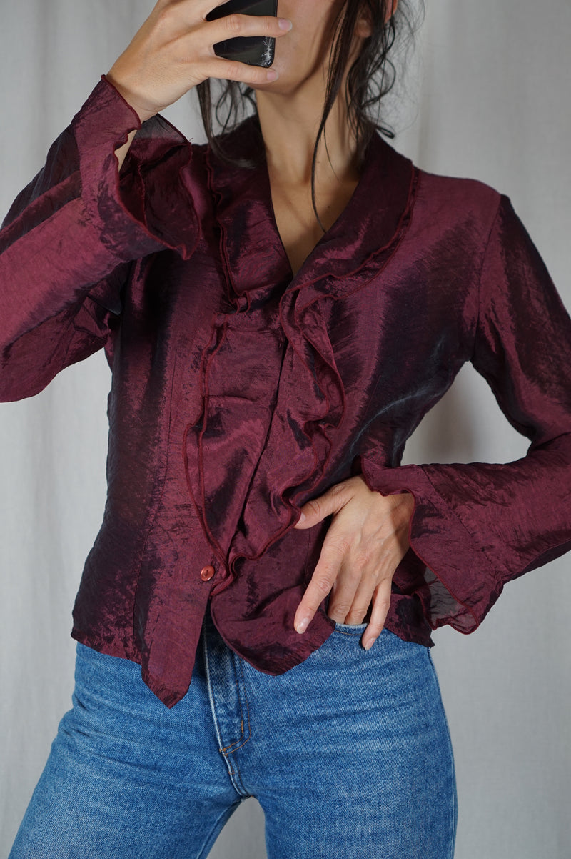 Magnifique Blouse Vintage à volants - Voile de viscose - Coup de coeur! - T. 34 & 36