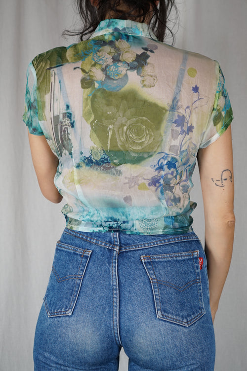 Adorable Blouse Vintage en voile de soie - T. 34 & 36