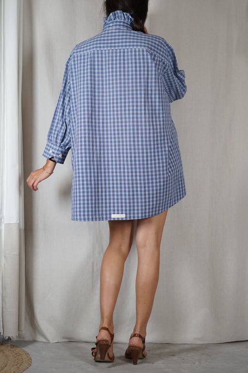 La Robe Collerette Bleu imprimée en coton - Pièce unique faut le voir porté © - T. 34 à petit 42 (lire description)
