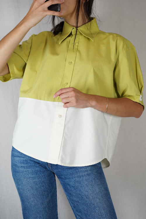 La Chemise Vert Prairie & Jaune pâle - Pur Coton - Pièce unique faut le voir porté © - T. 36 à petit 40
