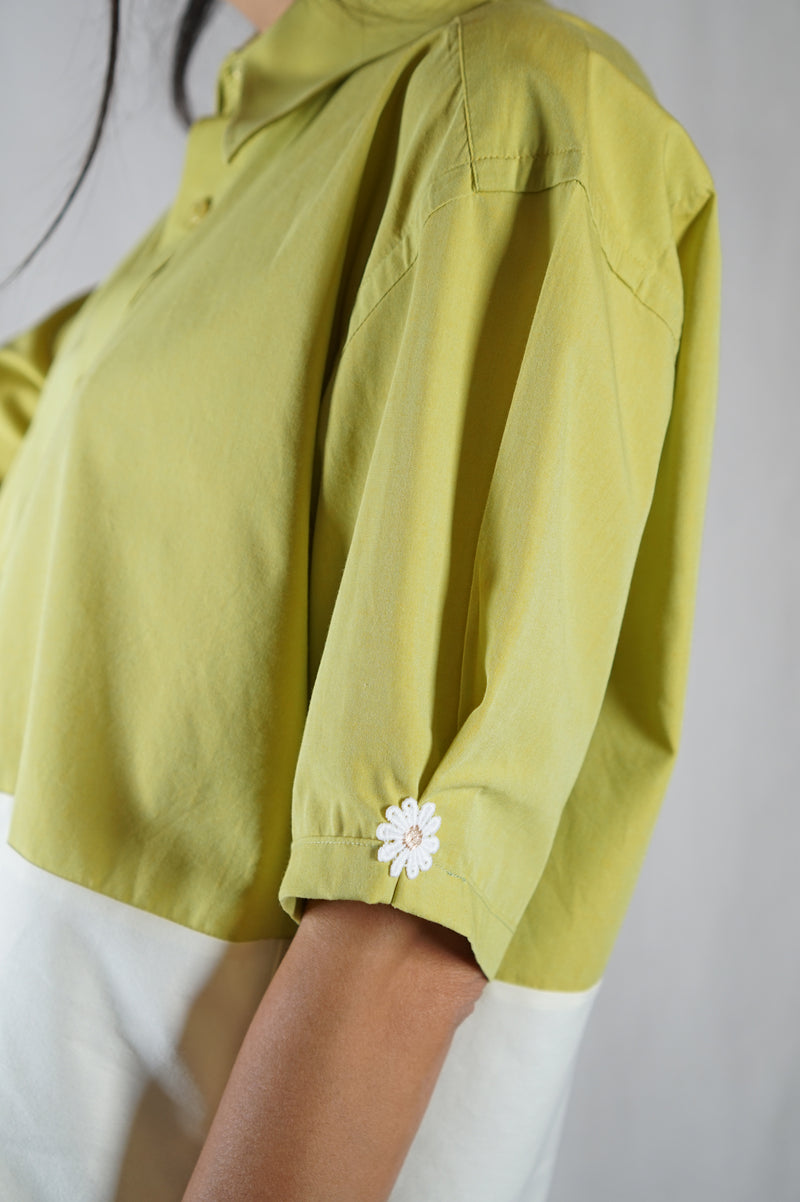 La Chemise Vert Prairie & Jaune pâle - Pur Coton - Pièce unique faut le voir porté © - T. 36 à petit 40