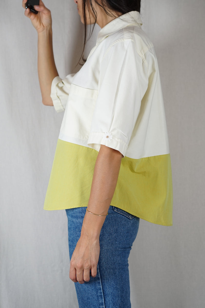 La Chemise Jaune pâle & Vert Prairie - Pur Coton - Pièce unique faut le voir porté © - T. 36 & 38