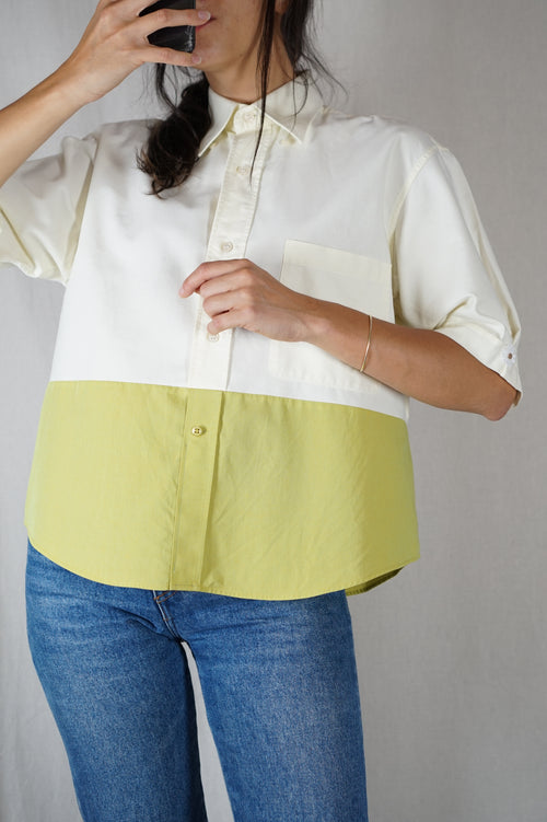 La Chemise Jaune pâle & Vert Prairie - Pur Coton - Pièce unique faut le voir porté © - T. 36 & 38