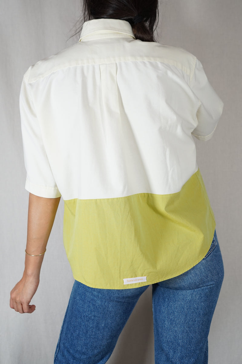 La Chemise Jaune pâle & Vert Prairie - Pur Coton - Pièce unique faut le voir porté © - T. 36 & 38