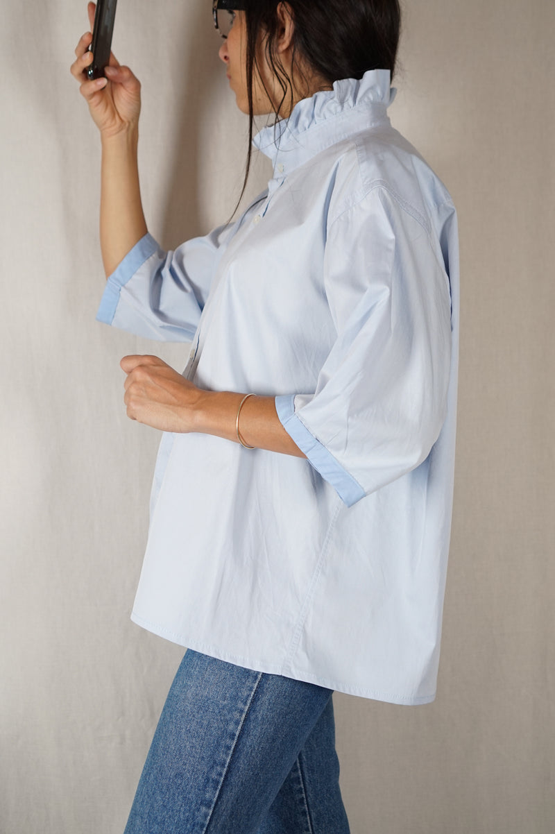 La Chemise Bleu ciel à Collerette - Pur Coton - Pièce unique faut le voir porté © - T. 40 à petit 44 (lire descr)