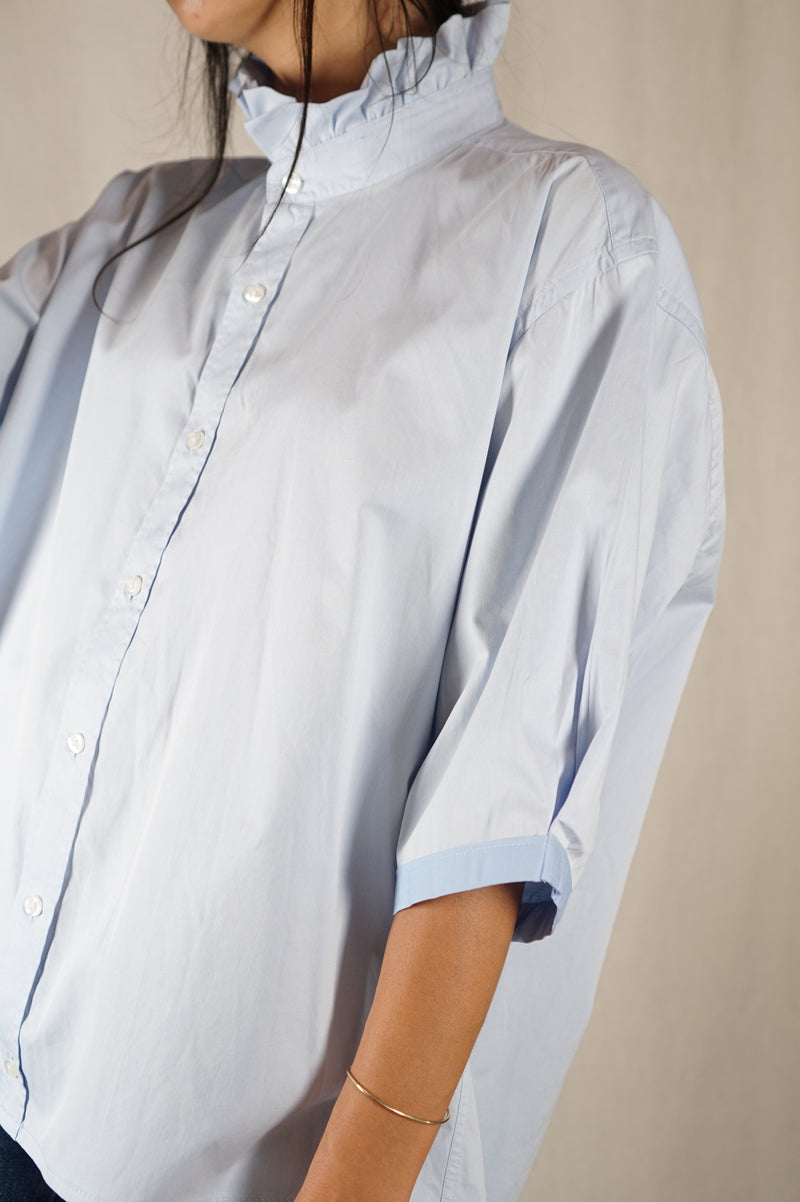 La Chemise Bleu ciel à Collerette - Pur Coton - Pièce unique faut le voir porté © - T. 40 à petit 44 (lire descr)