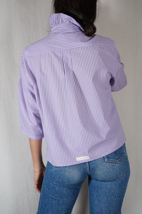 La Chemise Rayée Lila à Collerette - Coton - Pièce unique faut le voir porté © - T. 34 & 36