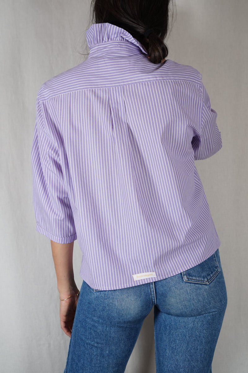 La Chemise Rayée Lila à Collerette - Coton - Pièce unique faut le voir porté © - T. 34 & 36