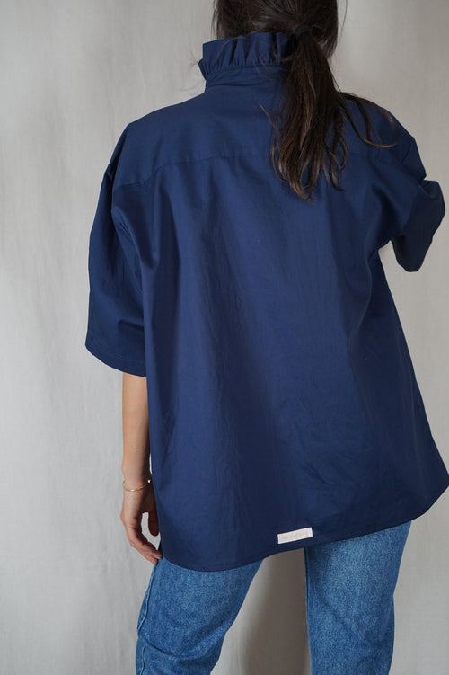 La Chemise Bleu Marine à Collerette - Pur Coton - Pièce unique faut le voir porté © - T. 42 à petit 48