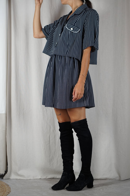 L'Ensemble Marine à rayures - Polyester fluide et opaque - T. 42 & 44 - T. 1m65/67 max recommandé