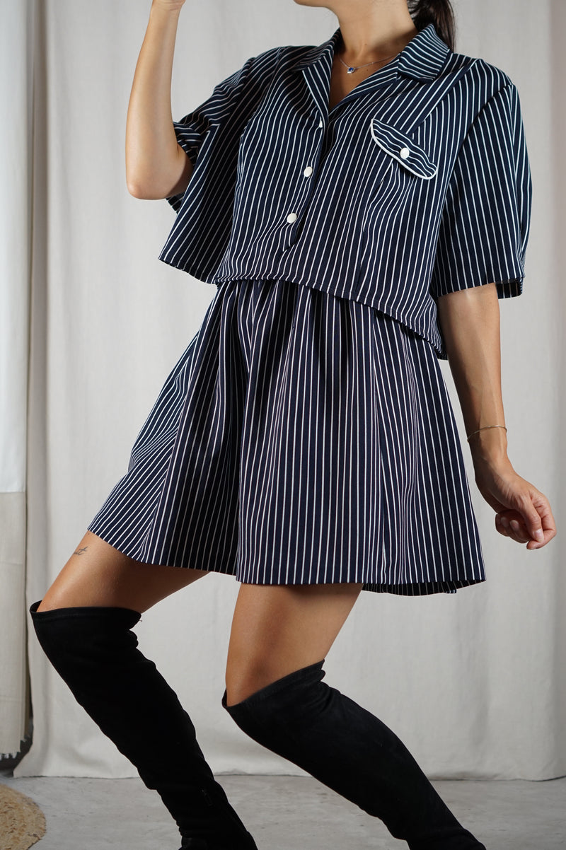 L'Ensemble Marine à rayures - Polyester fluide et opaque - T. 42 & 44 - T. 1m65/67 max recommandé