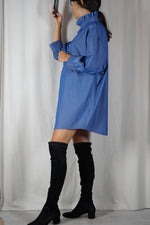La Robe Collerette Bleu Acier en coton - Pièce unique faut le voir porté © - T. 34 à 40 (lire description)