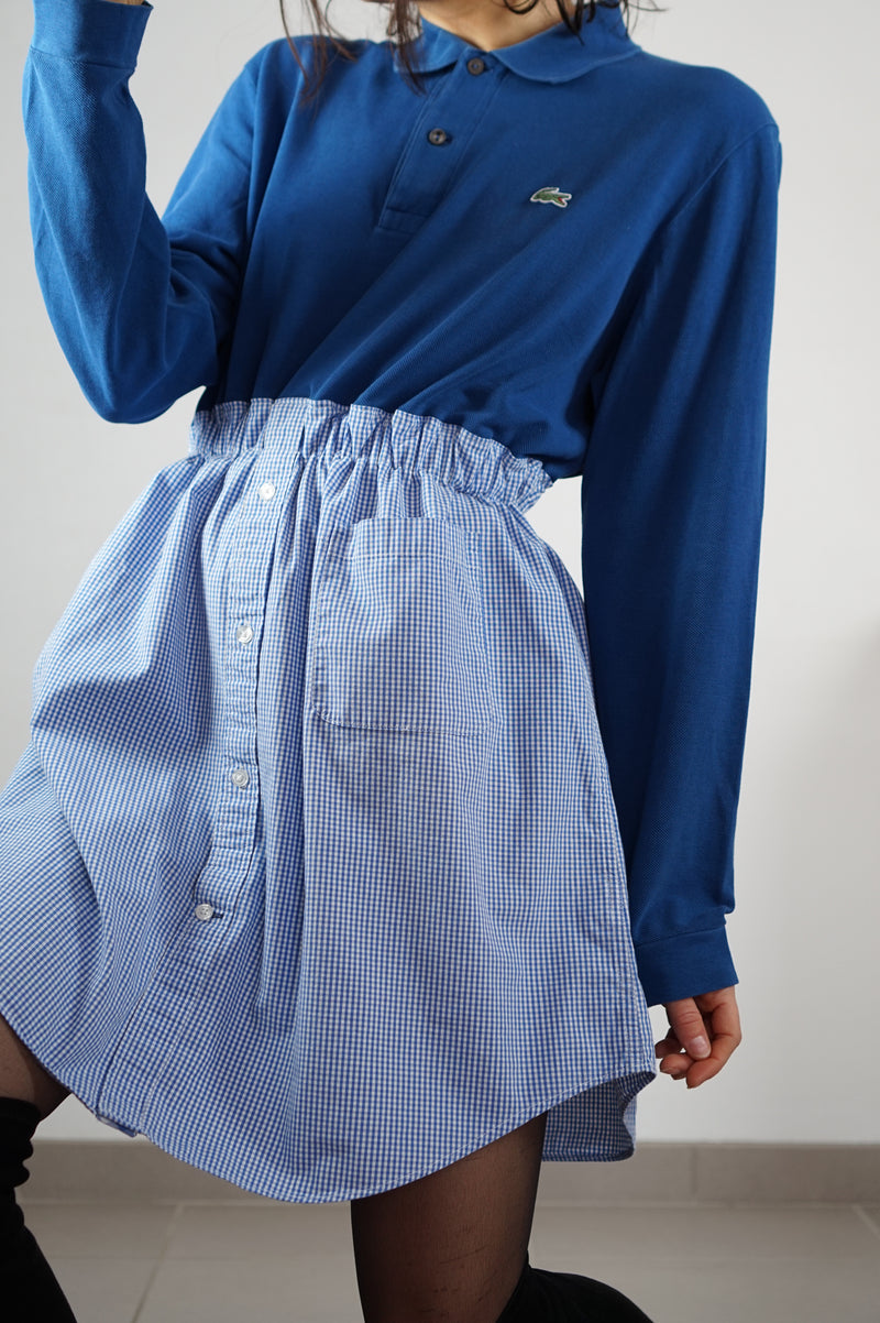 La Robe Polo Bleu Dénim & Vichy - Pièce unique faut le voir porté © - Coton - T. grand 38 à 42 - 1m72 max conseillé