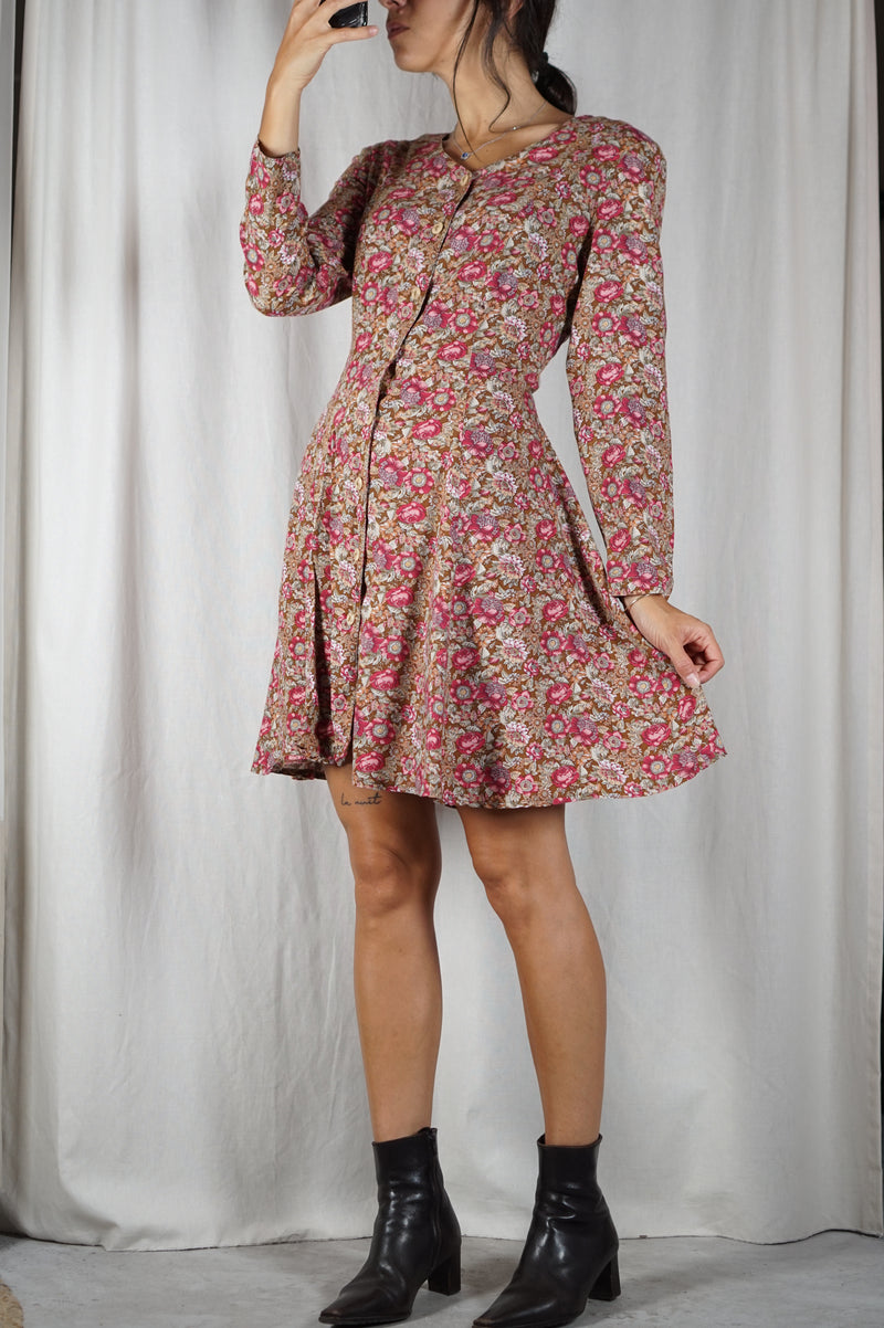 Magnifique Robe Vintage automnale - Rayonne - fabrication canadienne - T. 34 & 36