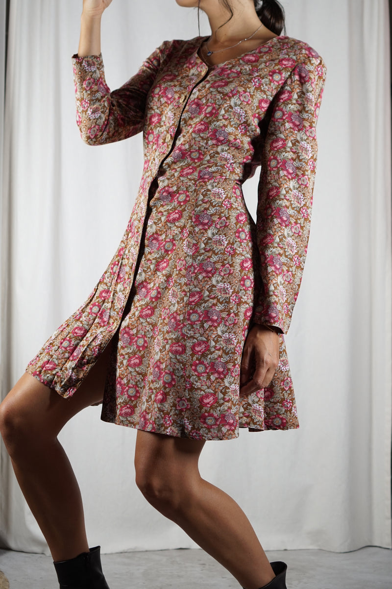 Magnifique Robe Vintage automnale - Rayonne - fabrication canadienne - T. 34 & 36