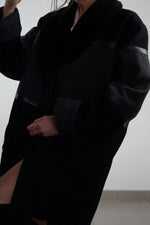 Superbe Manteau Noir & Gris ardoise en laine - T. grand 38/40 à 44