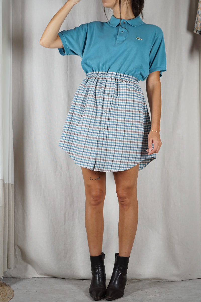 La Robe Polo Bleu sarcelle imprimée - Pièce unique faut le voir porté © - Coton - T. 36 & 38 - 1m68/70 max recommandé