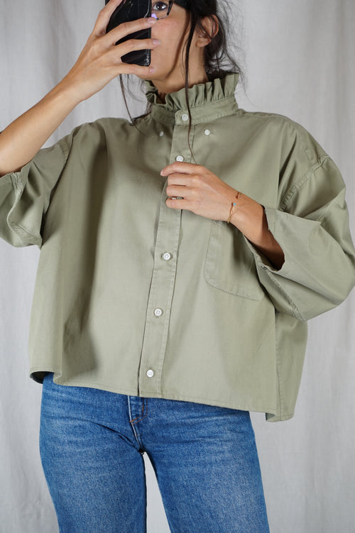 La Chemise Vert Epinard à Collerette - Coton - Pièce unique faut le voir porté © - T. 40/42 à 46 (lire descr)