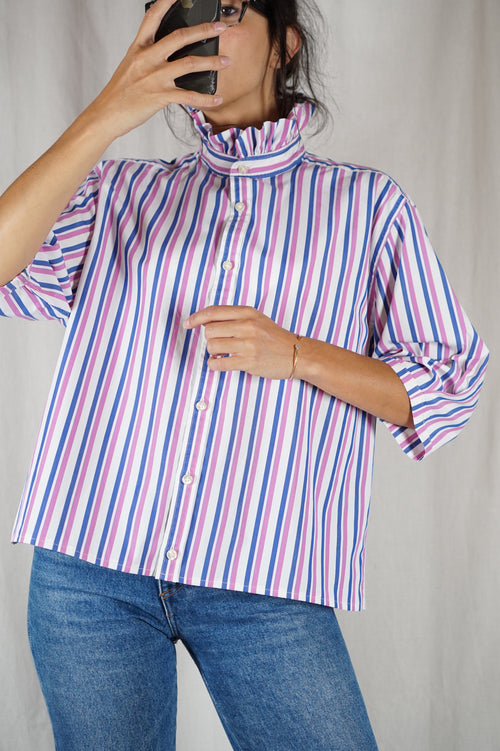 La Chemise Rayée à Collerette - Coton - Pièce unique faut le voir porté © - T. 36 à petit 40