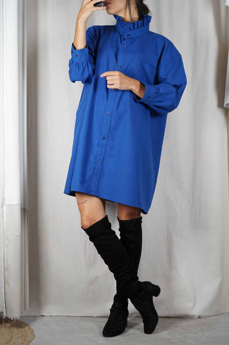 La Robe Collerette Bleu Electrique - Pièce unique faut le voir porté © - T. 40 à 46 (lire description)