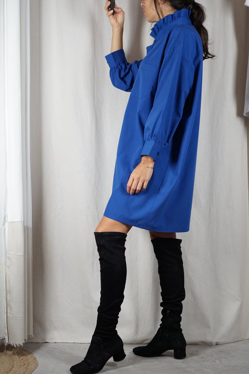 La Robe Collerette Bleu Electrique - Pièce unique faut le voir porté © - T. 40 à 46 (lire description)