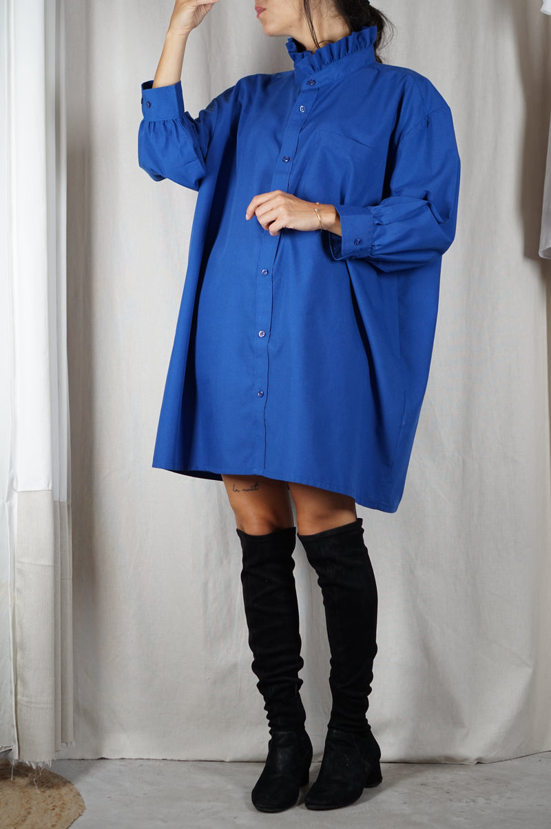 La Robe Collerette Bleu Electrique - Pièce unique faut le voir porté © - T. 40 à 46 (lire description)
