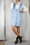 Magnifique Robe Chasuble Vintage bleu ciel - Coton - T.40