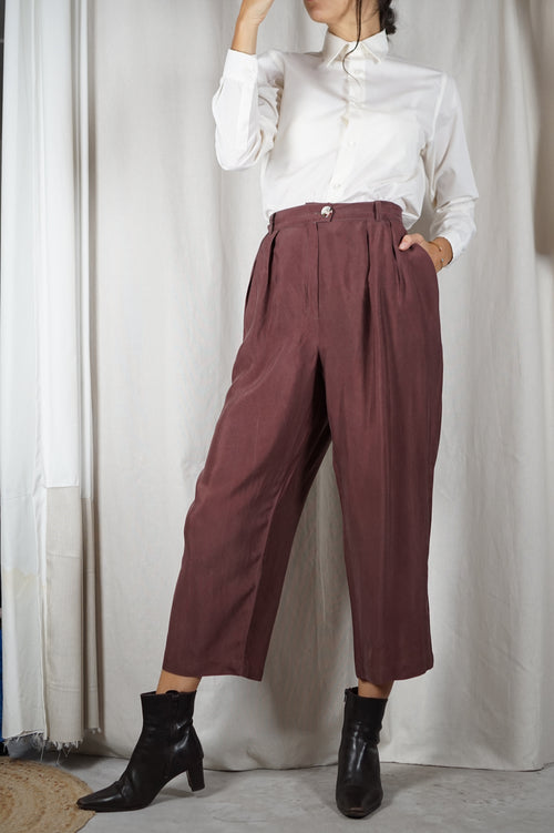 Magnifique Pantalon Vintage 100% Soie - Taille haute - T. 42