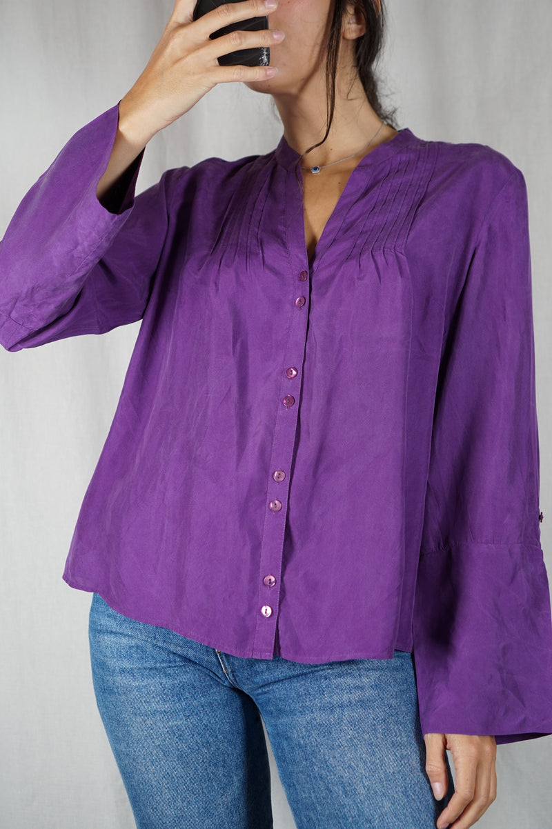 Superbe Blouse Vintage violette en pure soie - T. 38 & 40
