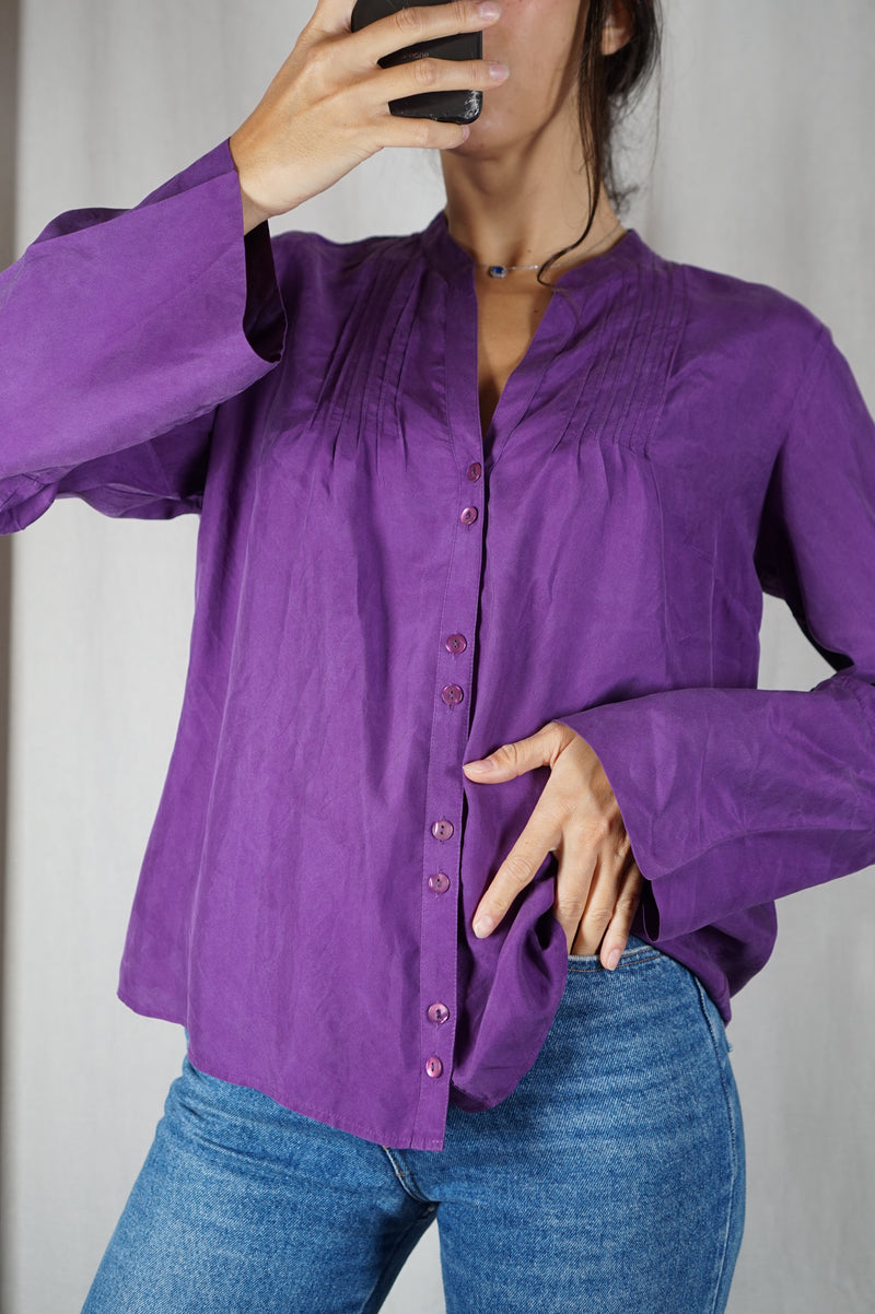 Superbe Blouse Vintage violette en pure soie - T. 38 & 40