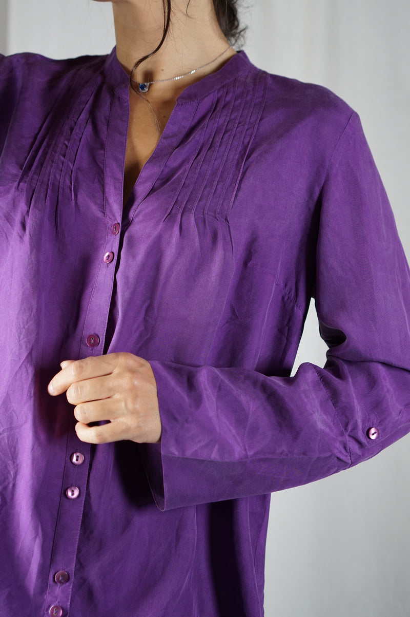 Superbe Blouse Vintage violette en pure soie - T. 38 & 40