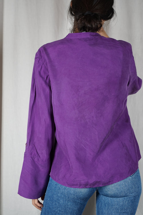 Superbe Blouse Vintage violette en pure soie - T. 38 & 40