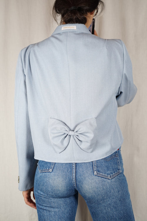 La Veste à Noeud bleu ciel chiné - Pièce unique faut le voir porté © - T. 36 à grand 38