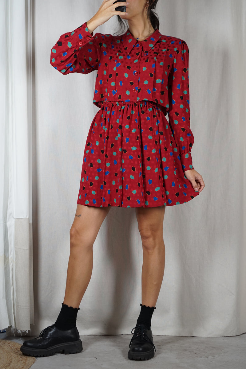 L'Ensemble rouge à motifs - 100% Soie - T. 34 & 36 - T. 1m70 max recommandé