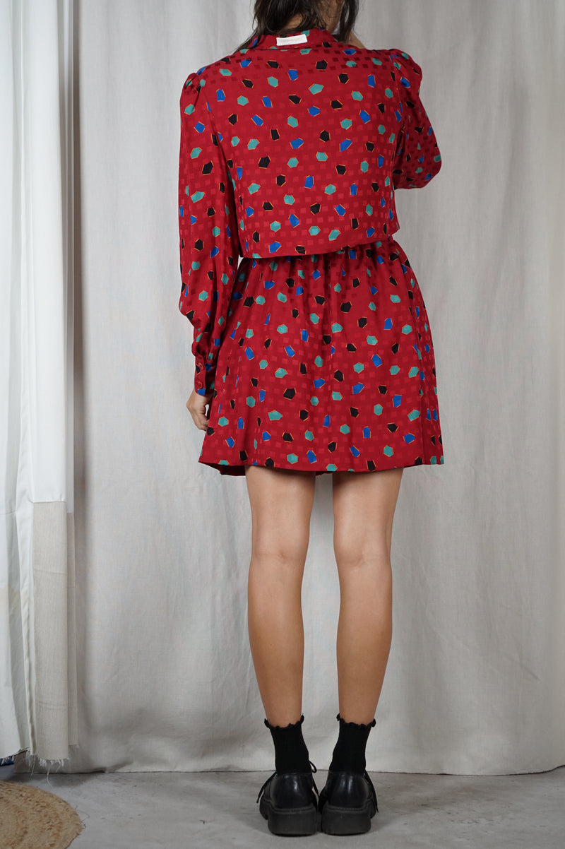L'Ensemble rouge à motifs - 100% Soie - T. 34 & 36 - T. 1m70 max recommandé