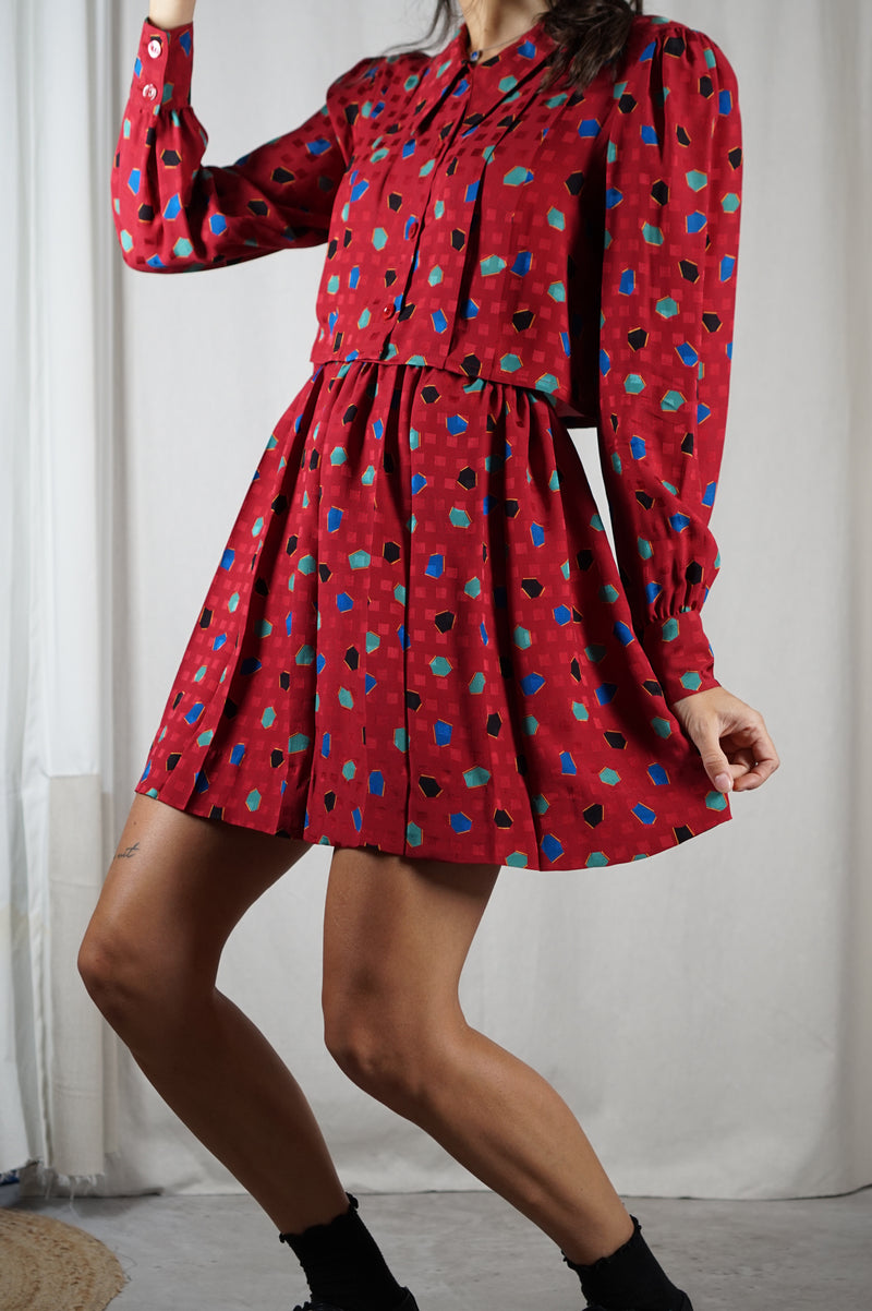 L'Ensemble rouge à motifs - 100% Soie - T. 34 & 36 - T. 1m70 max recommandé