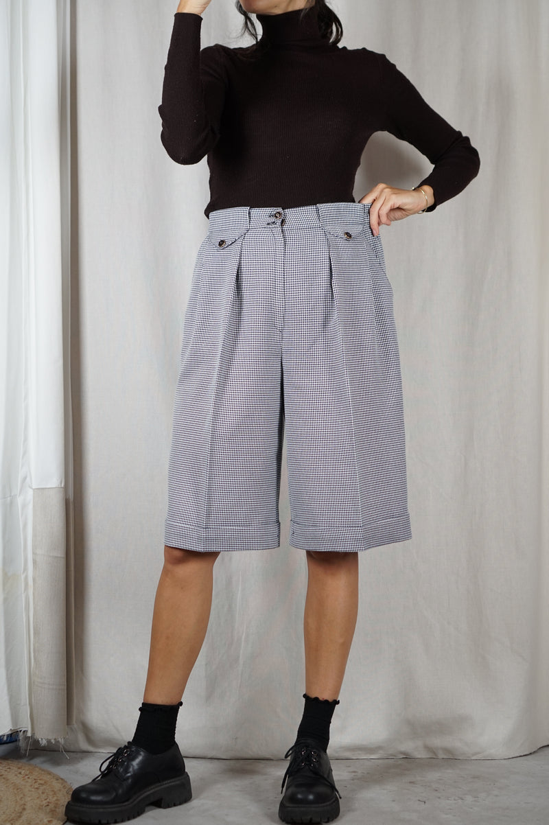 Superbe Bermuda Vintage pied-de-poule - Laine & Viscose - T.38 & petit 40