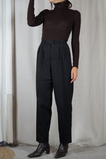 Magnifique Pantalon Vintage noir à pinces - Laine mélangée - T.38