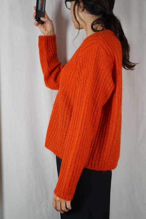 Incroyable Cardigan Vintage corail en Mohair - T. 36/38 à 44 (lire descrption)