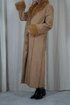 Superbe Manteau long Vintage façon daim & fausse fourrure - T. grand 40 à petit 44