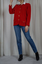 Magnifique Cardigan/Veste Vintage rouge Coquelicot 🇫🇷 - Laine - T. 36/38 à grand 40