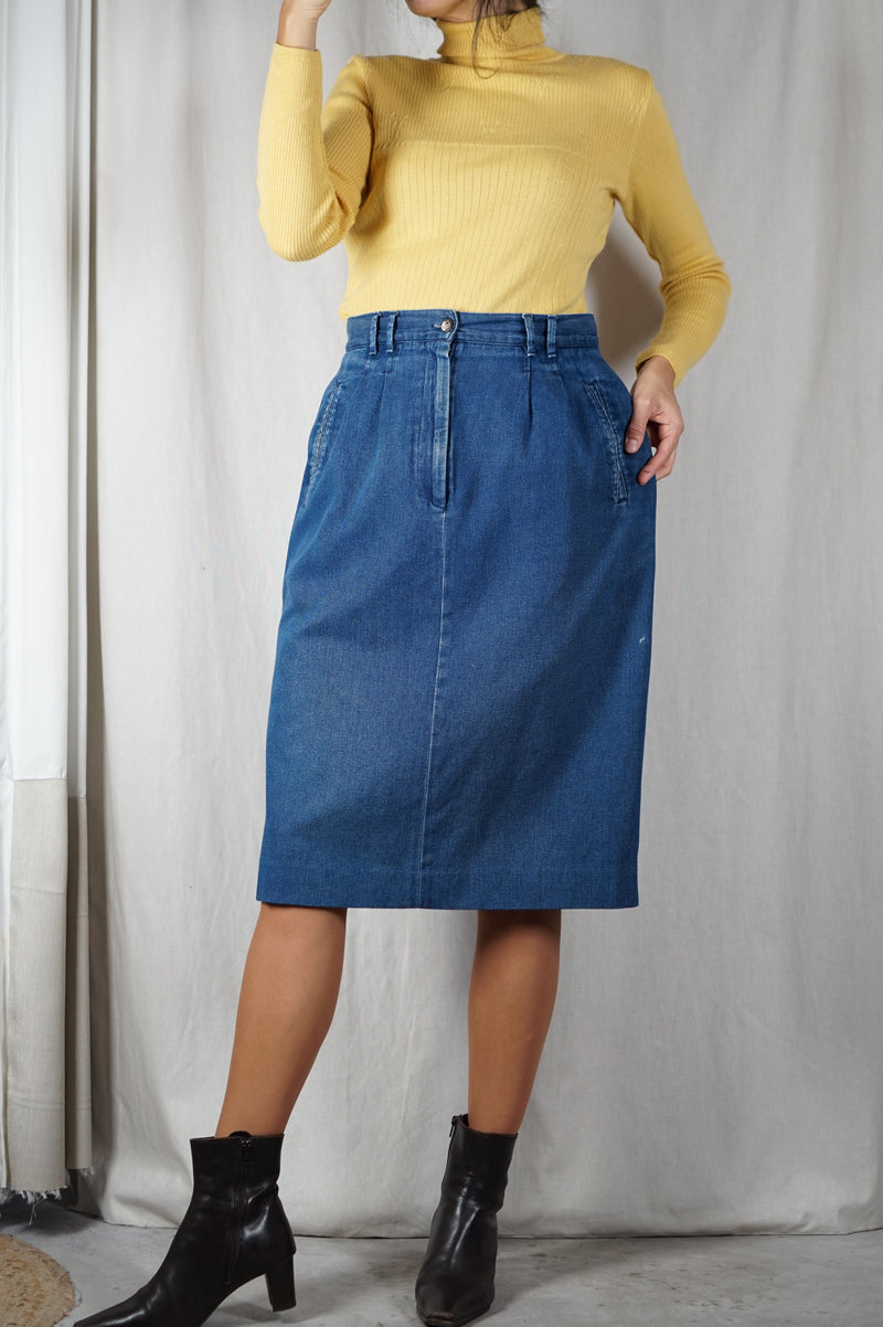 Superbe Jupe vintage en denim - 100% Coton - T. 38 - idéale grandes!
