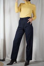 Superbe Pantalon Vintage Bleu marine à pinces - Laine mélangée - T. 34