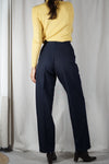Superbe Pantalon Vintage Bleu marine à pinces - Laine mélangée - T. 34
