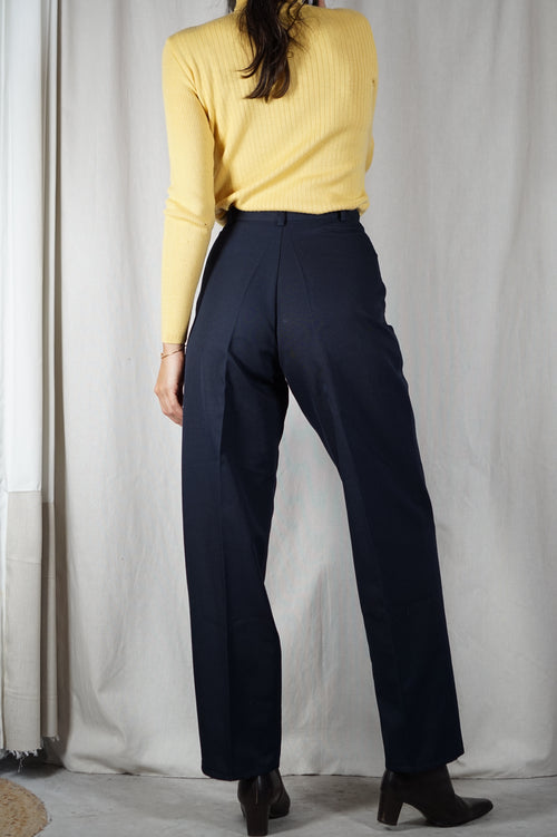 Superbe Pantalon Vintage Bleu marine à pinces - Laine mélangée - T. 34