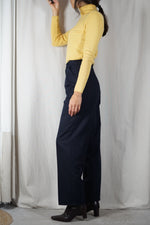 Superbe Pantalon Vintage Bleu marine à pinces - Laine mélangée - T. 34