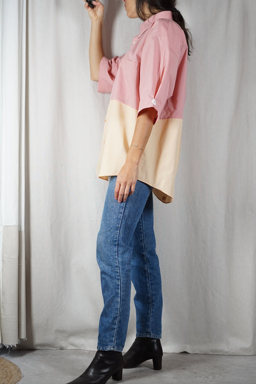 La Chemise Sorbet Vieux Rose & Abricot - Coton mélangé - Pièce unique faut le voir porté © - T. 42 à 48 - idéale grandes!