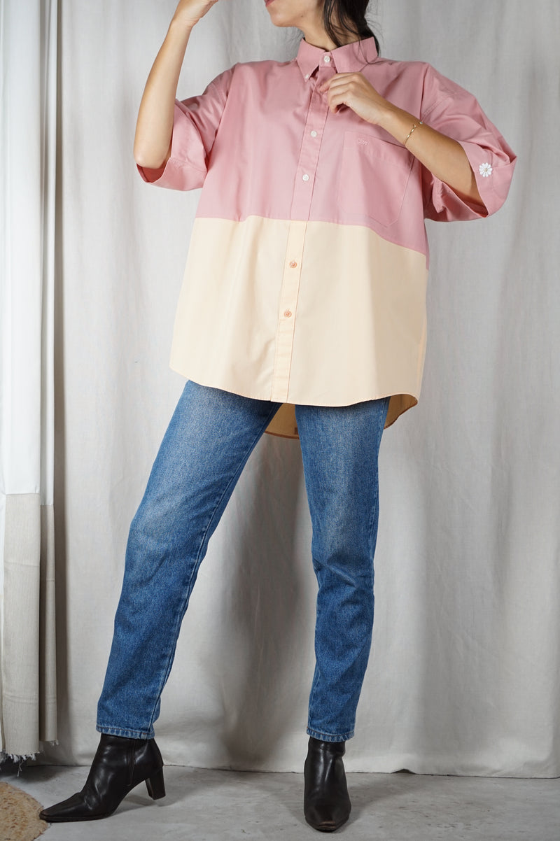 La Chemise Sorbet Vieux Rose & Abricot - Coton mélangé - Pièce unique faut le voir porté © - T. 42 à 48 - idéale grandes!